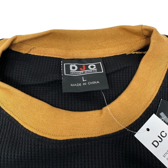 DJC Designer Jeans Co VTG NWT New York NYC Black Waffle Thermal Shirt Y2K Large - Picture 4 of 8